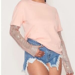 New Elegant Pink Long Sleeve Top with Sequin Detail